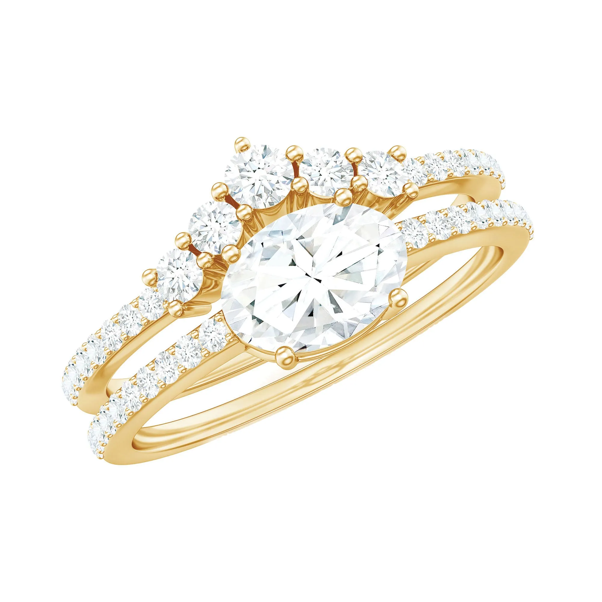 1.75 CT Oval Cut Moissanite East West Wedding Ring Set