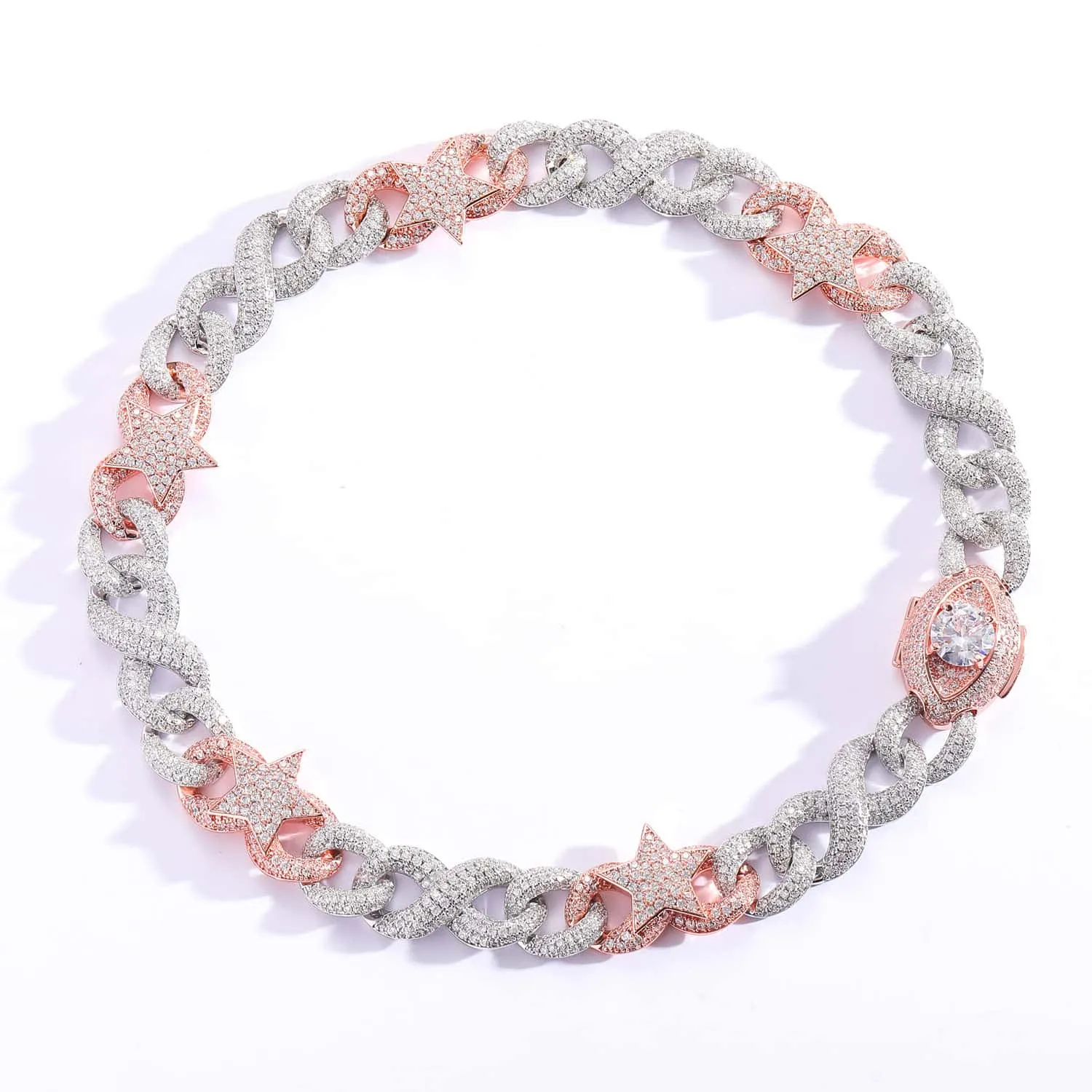 17mm Two-tone Evil Eye Cuban Bracelet