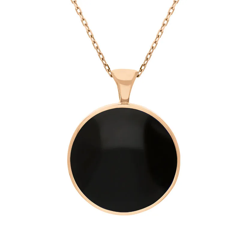 18ct Rose Gold Whitby Jet Malachite Large Double Sided Round Fob Necklace