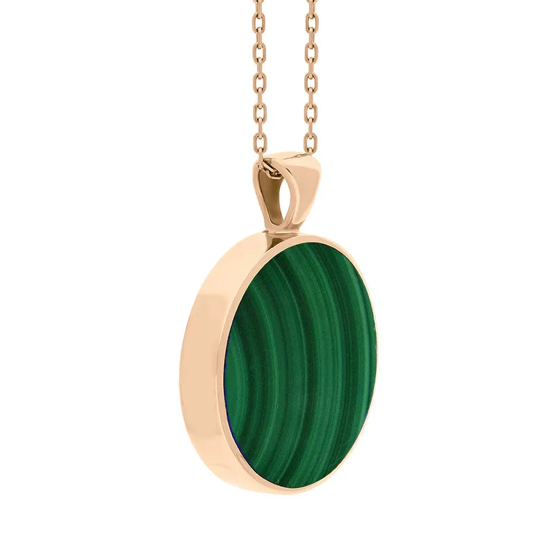 18ct Rose Gold Whitby Jet Malachite Large Double Sided Round Fob Necklace