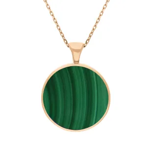 18ct Rose Gold Whitby Jet Malachite Large Double Sided Round Fob Necklace