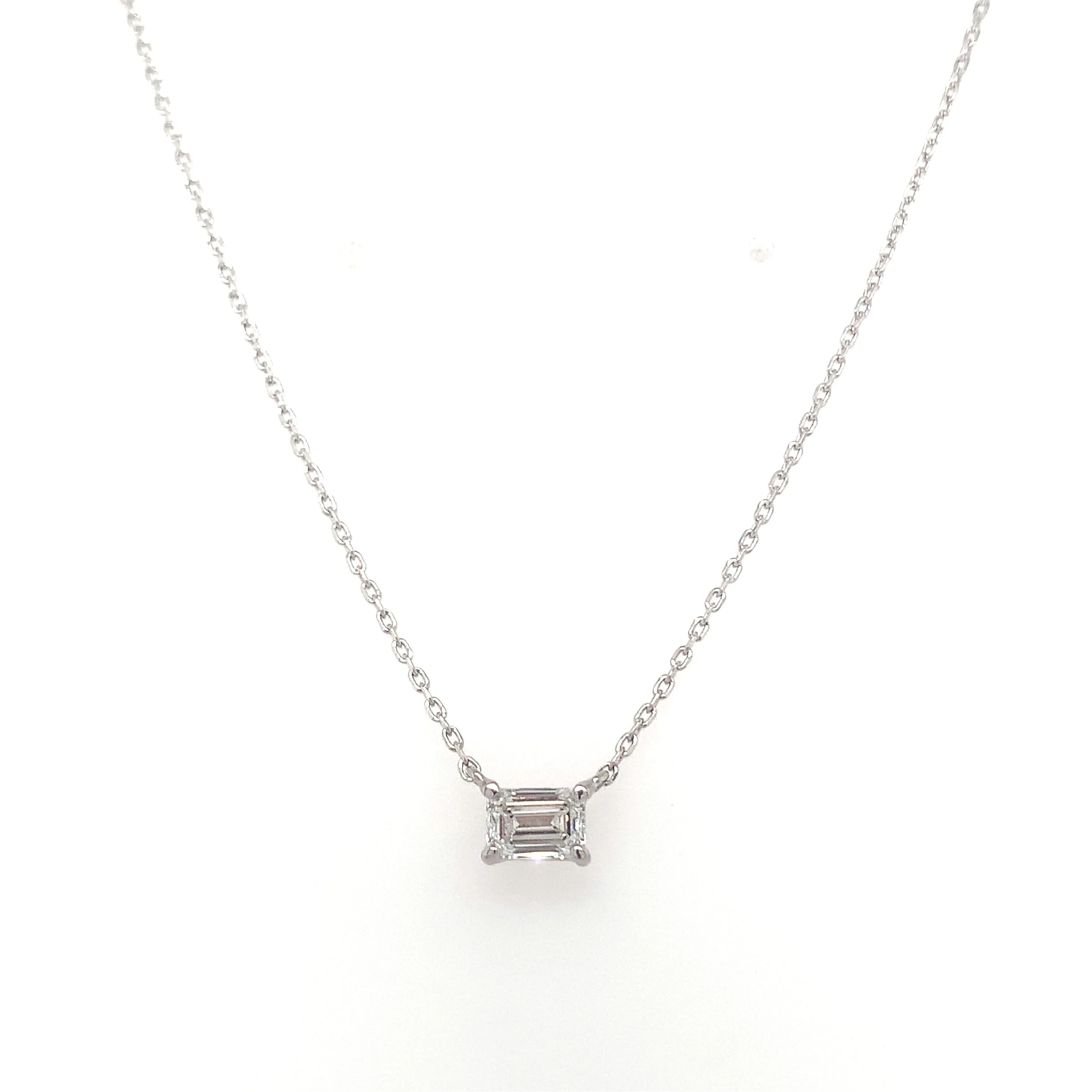 18ct White Gold 0.51ct Emerald Cut Laboratory Grown Diamond Pendant