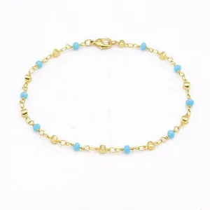 18k Gold Filled High Finish Polish Turquoise Ball Ankle Bracelet