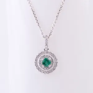 18kt White Gold Natural Emerald and Diamond Pendant