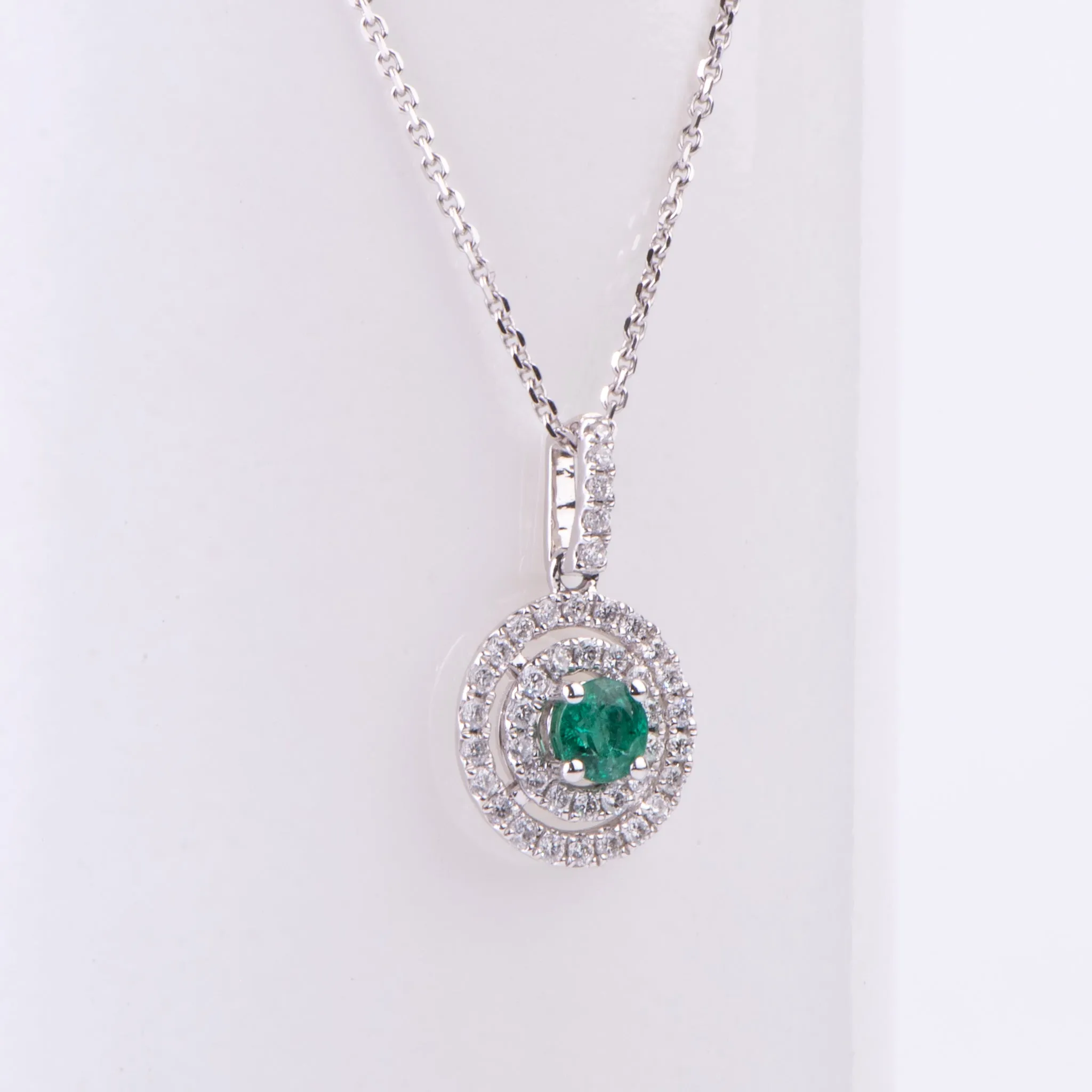 18kt White Gold Natural Emerald and Diamond Pendant