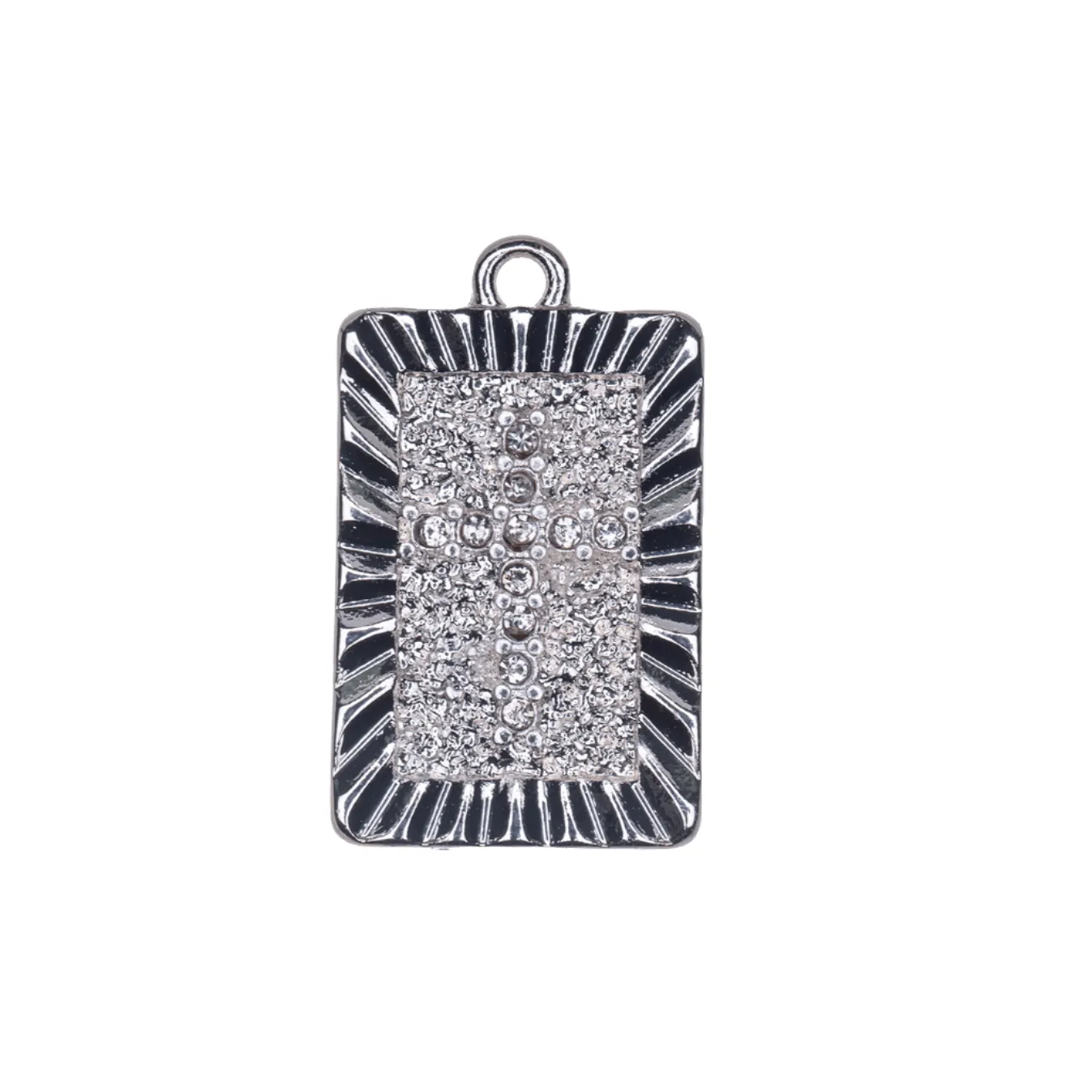 23.5mm x 14.5mm Inlaid Crystal Framed Cross Charm - Made of plated zinc - Sold individually - K160