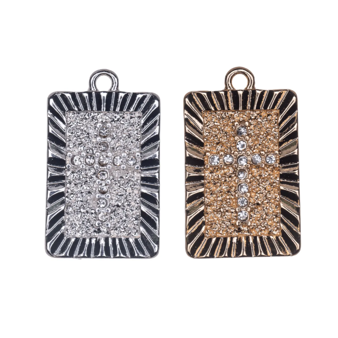 23.5mm x 14.5mm Inlaid Crystal Framed Cross Charm - Made of plated zinc - Sold individually - K160