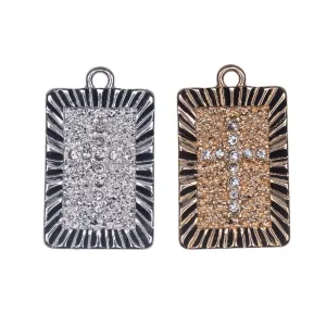 23.5mm x 14.5mm Inlaid Crystal Framed Cross Charm - Made of plated zinc - Sold individually - K160