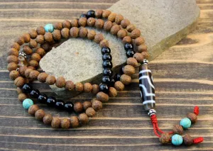 3 Eye Dzi Bead Necklace Onyx and Raktu Seed