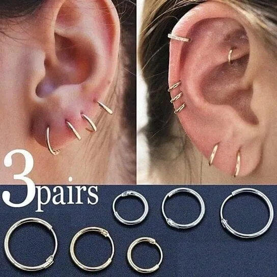 3-Pairs: Endless Hoop Earrings