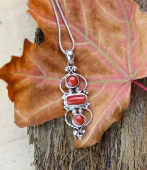 3 Tier Coral and Sterling Silver Pendant
