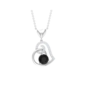 3/4 CT Black Onyx and Diamond Heart Drop Pendant