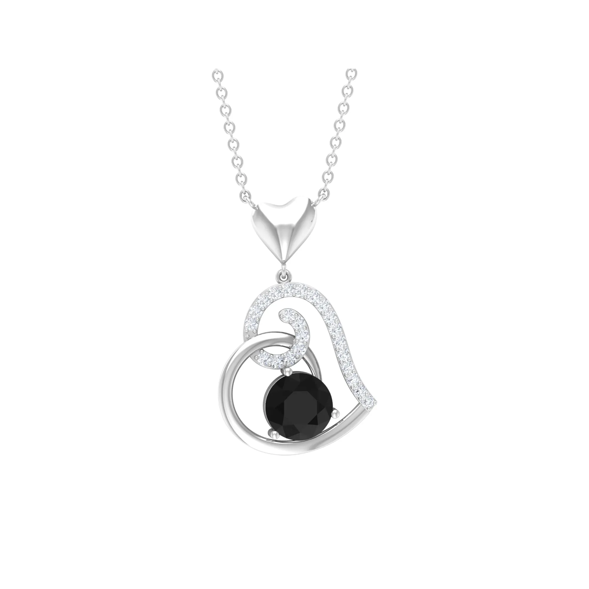 3/4 CT Black Onyx and Diamond Heart Drop Pendant