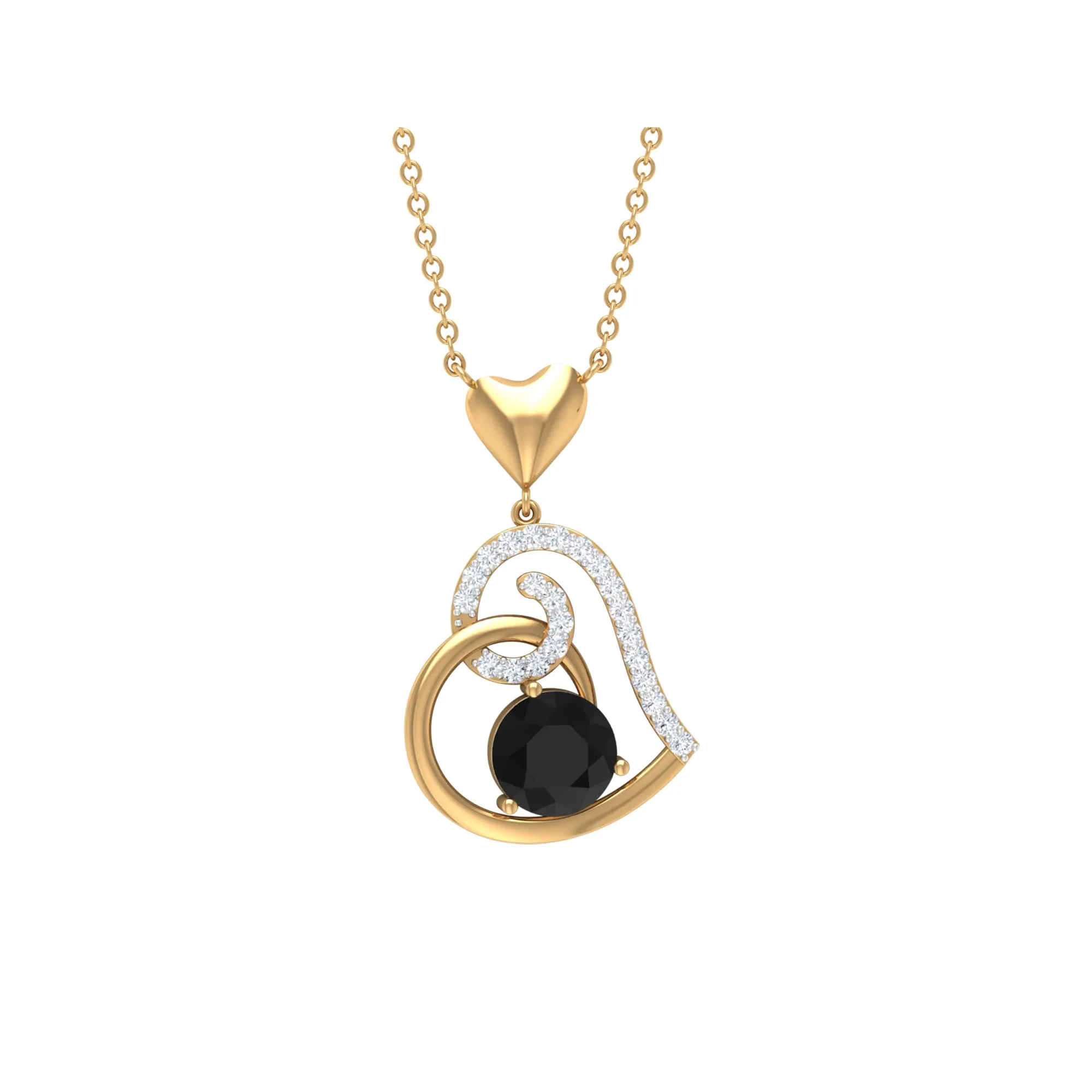 3/4 CT Black Onyx and Diamond Heart Drop Pendant