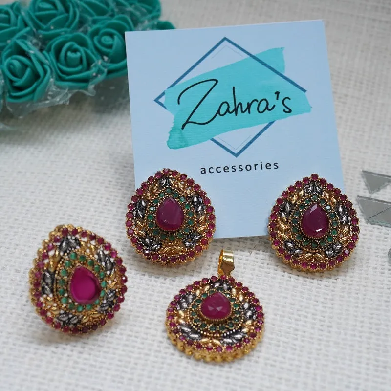3Pc Earrings Pendant &amp; Ring Tear Drop 715/24