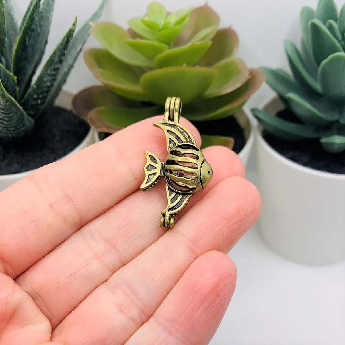 4 or 20 Pieces: Bronze Angel Fish Bead Diffuser Lockets