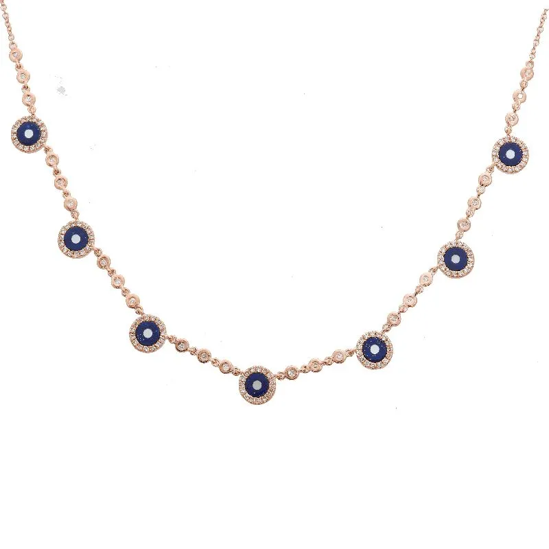 7 Station Evil Eye Gemstone Diamond Halo Necklace