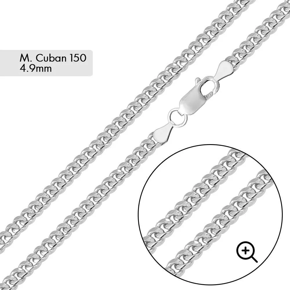925 Rhodium Silver Miami Cuban Chain/Bracelet 4.9mm (Gauge 150)