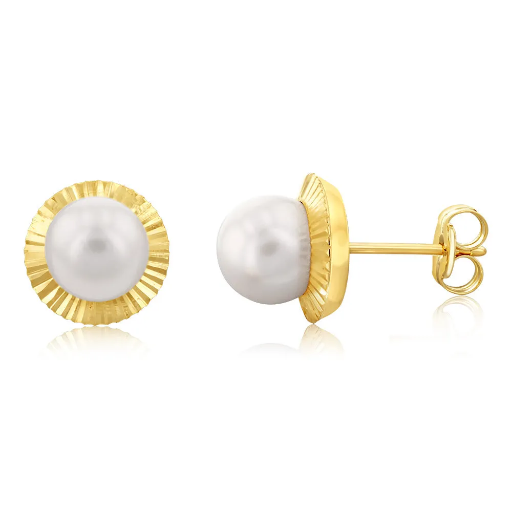 9ct Yellow Gold 9mm Pearl Stud Earrings