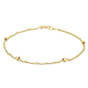 9K Yellow Gold Solid Balls and Twist Curb Chain Bracelet 19cm