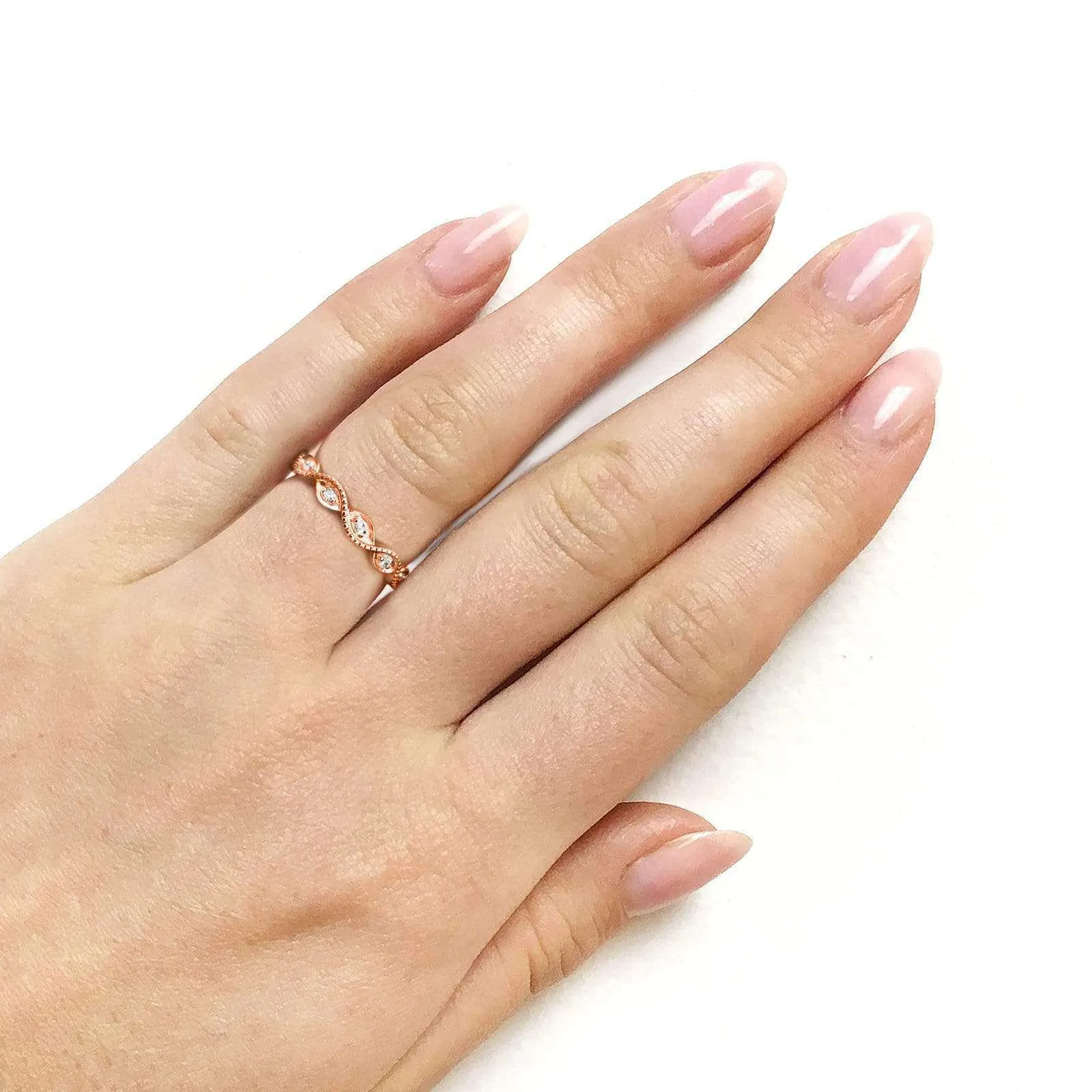 Accent Diamond Stackable Braided Fashion Ring in 10k Rose Gold