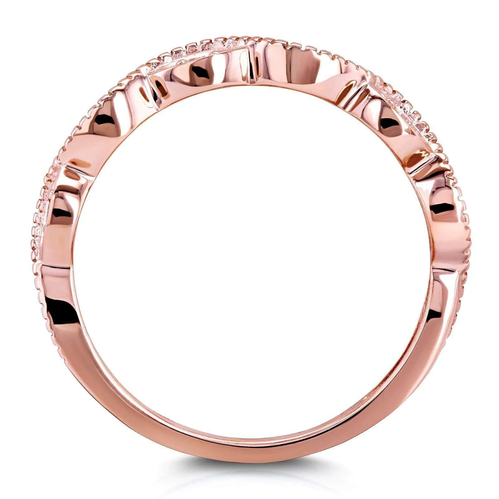 Accent Diamond Stackable Braided Fashion Ring in 10k Rose Gold