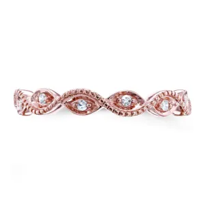 Accent Diamond Stackable Braided Fashion Ring in 10k Rose Gold