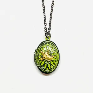 Aged Mini Oval with Bird Locket Necklace