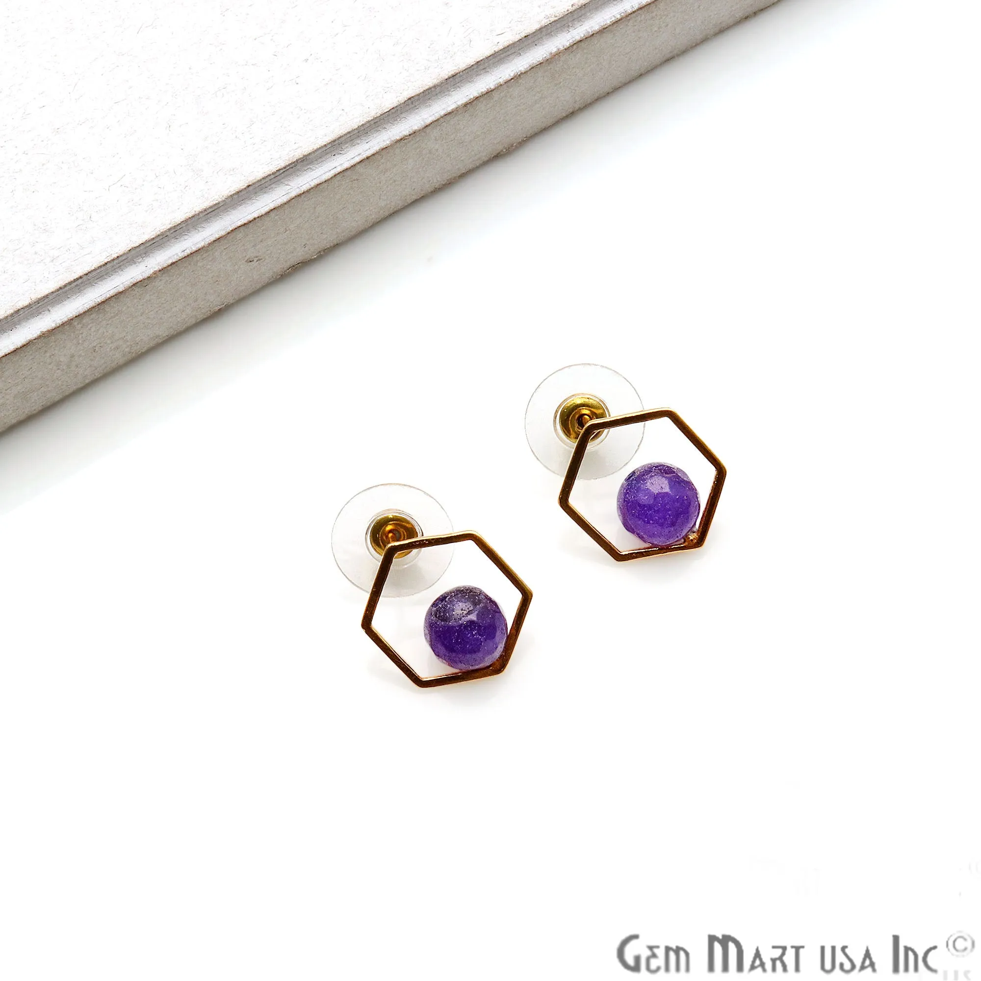 Amethyst Hexagon Shape Gold Finding 16x14mm Gold Plated Earring 1Pair