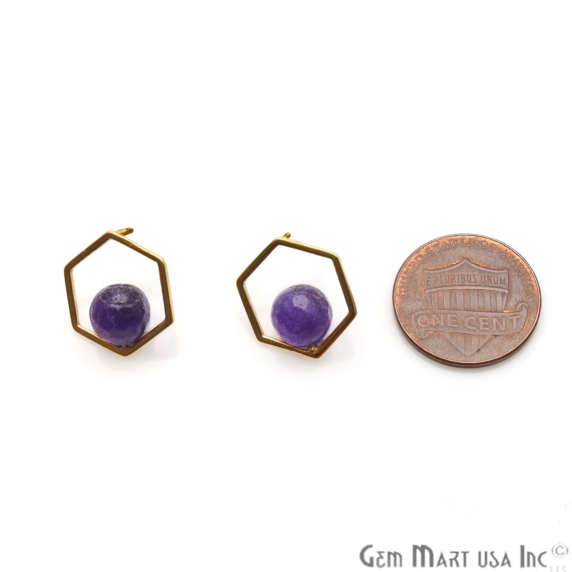 Amethyst Hexagon Shape Gold Finding 16x14mm Gold Plated Earring 1Pair