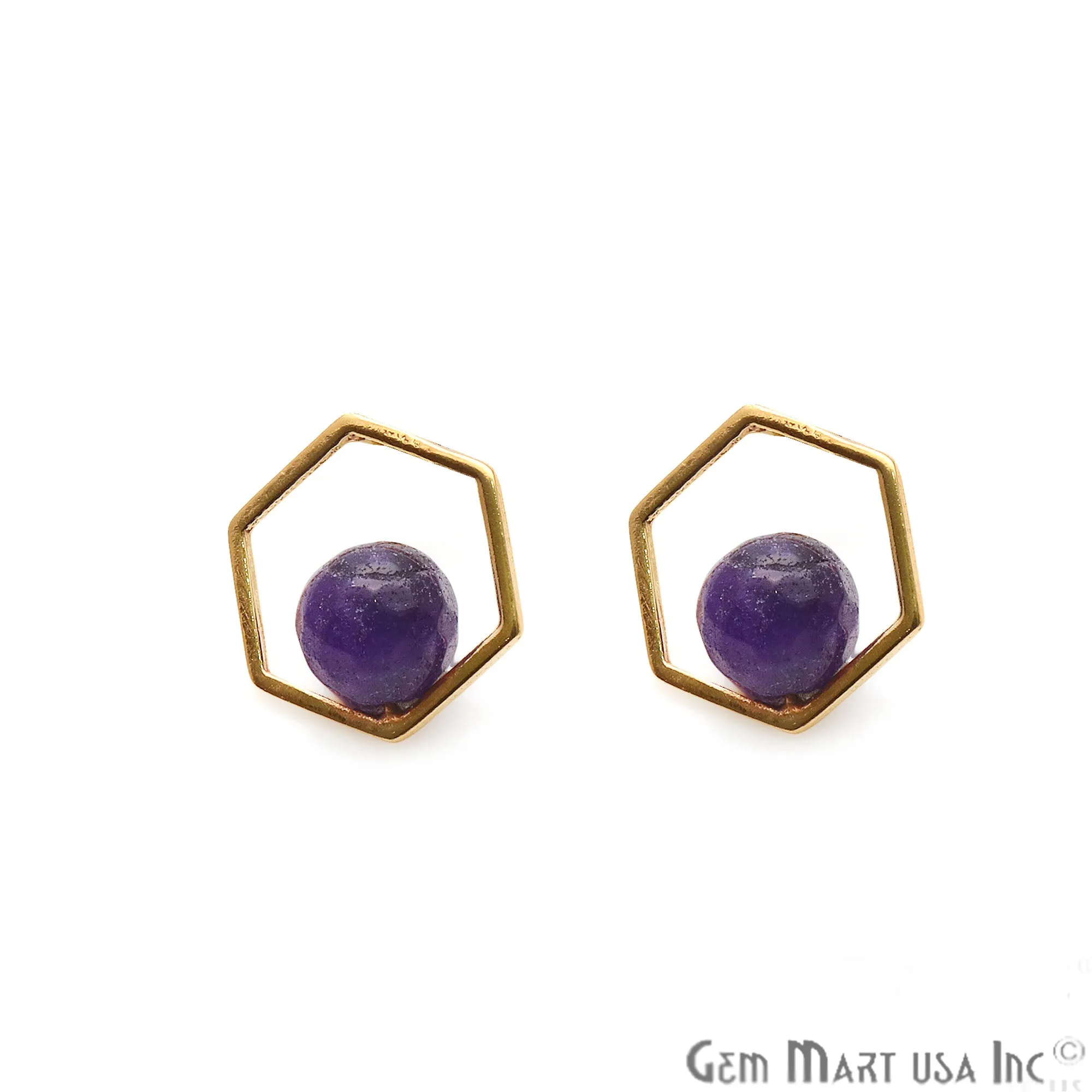Amethyst Hexagon Shape Gold Finding 16x14mm Gold Plated Earring 1Pair