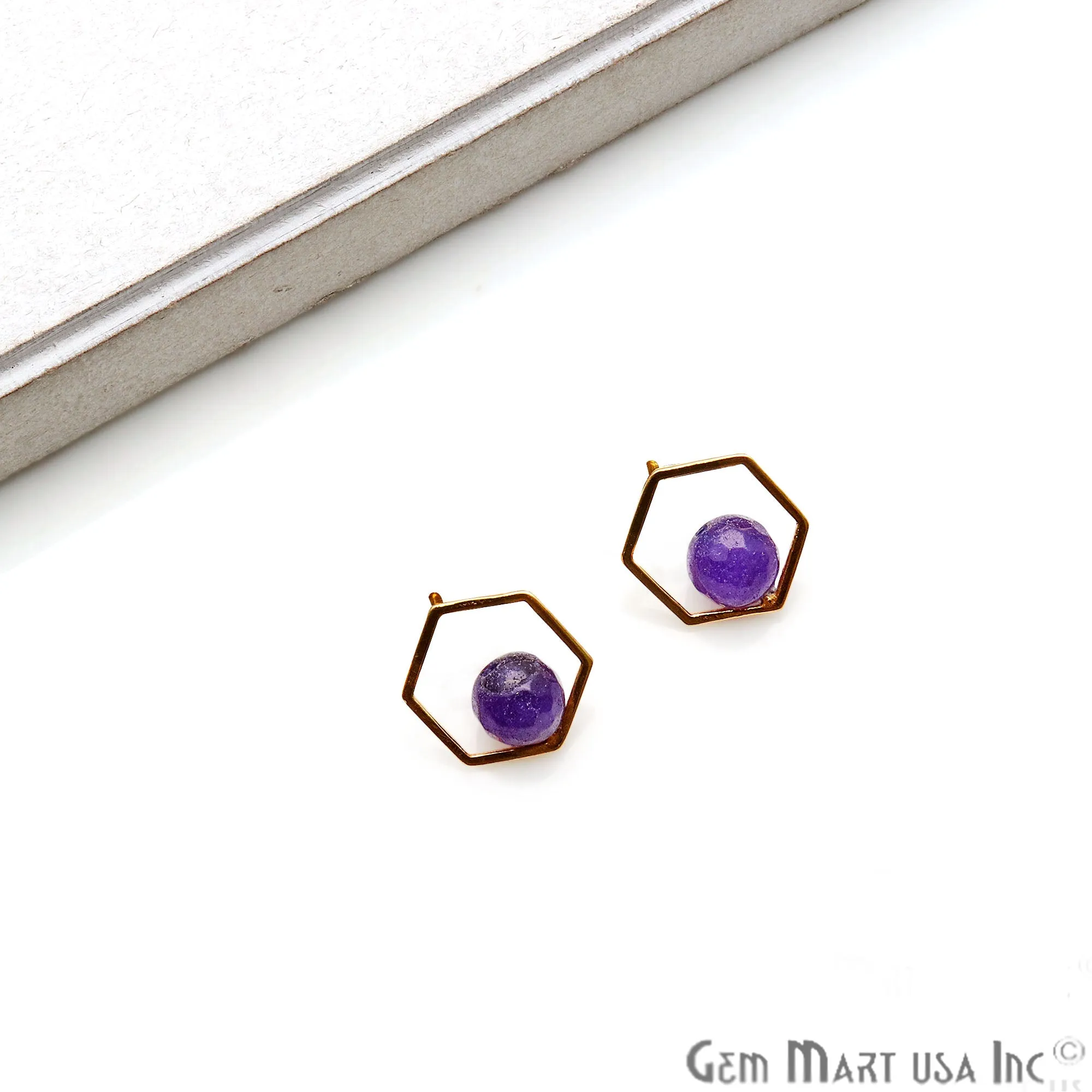 Amethyst Hexagon Shape Gold Finding 16x14mm Gold Plated Earring 1Pair