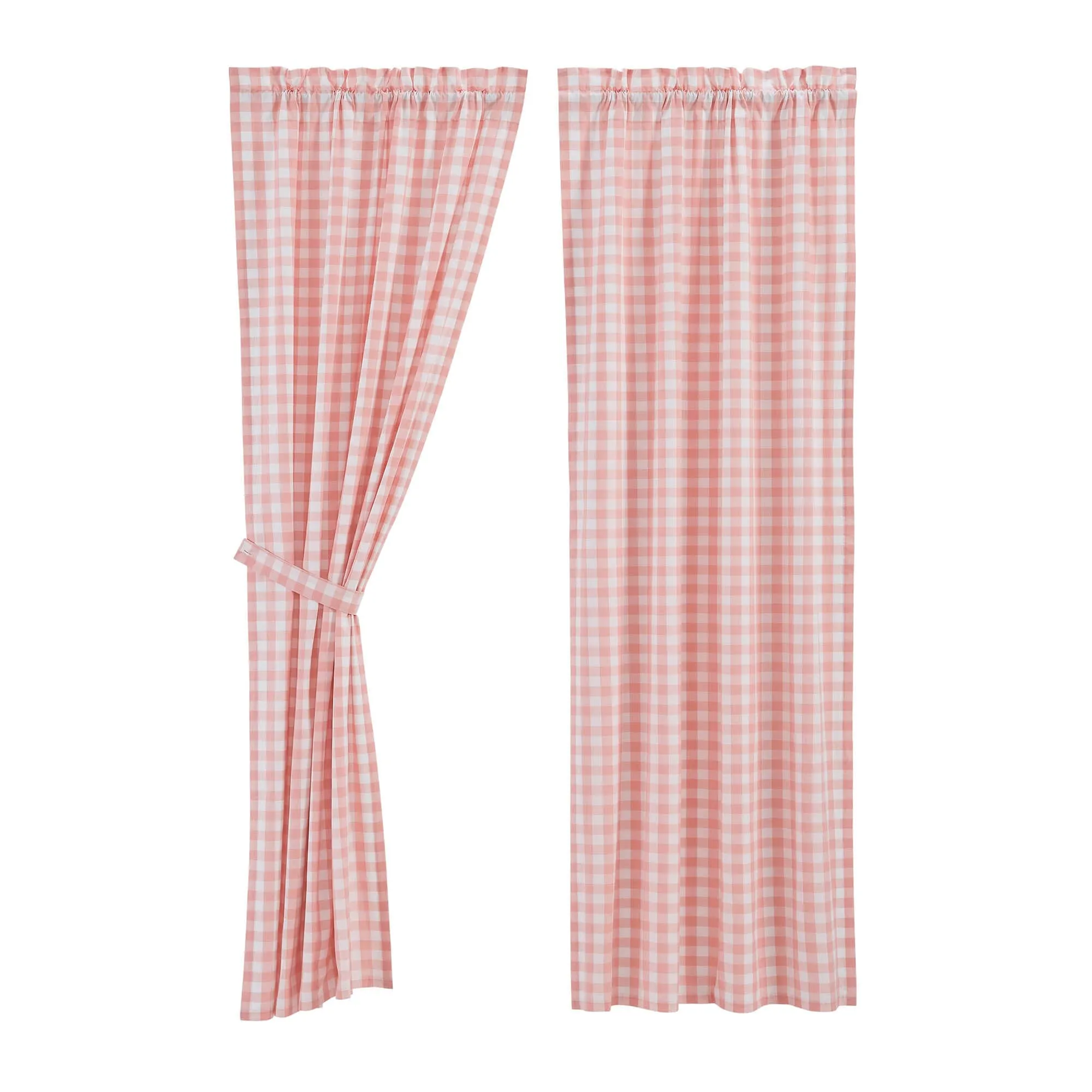 Annie Coral Buffalo Check Lined Panel Curtains 84"