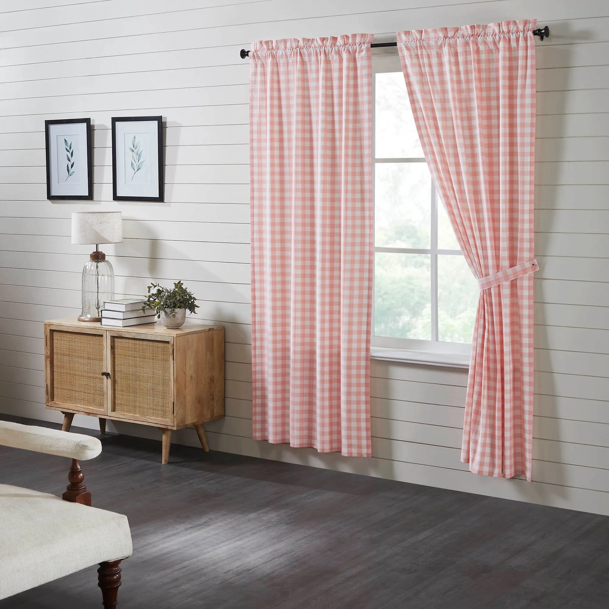 Annie Coral Buffalo Check Lined Panel Curtains 84"