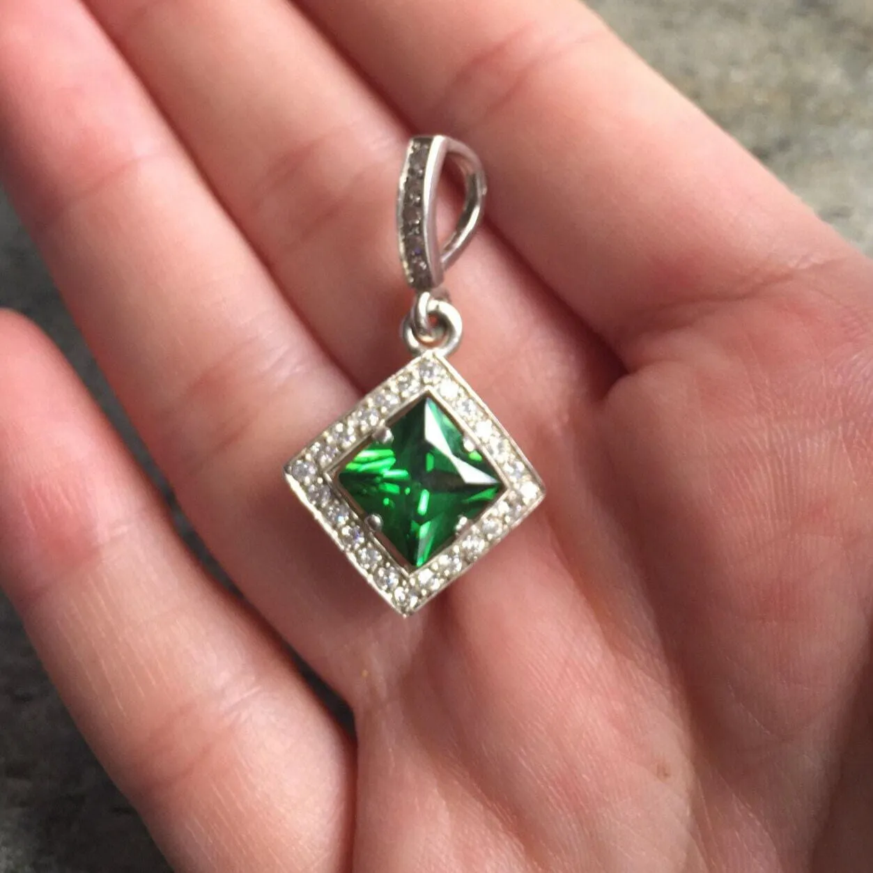 Antique Emerald Necklace - Emerald Square Pendant - Green Gemstone Pendant