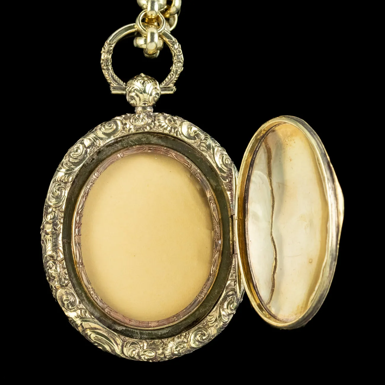Antique Georgian Locket And Chain Silver 18ct Gold Gilt