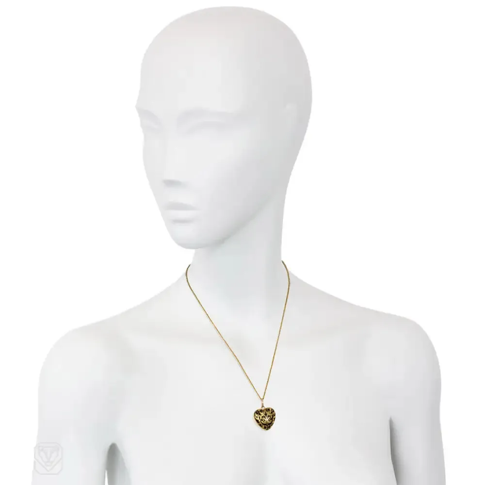 Antique gold and enamel heart locket