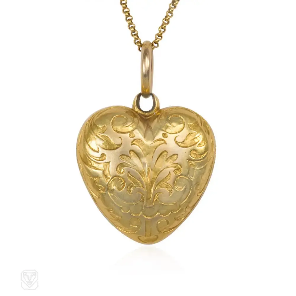 Antique gold and enamel heart locket