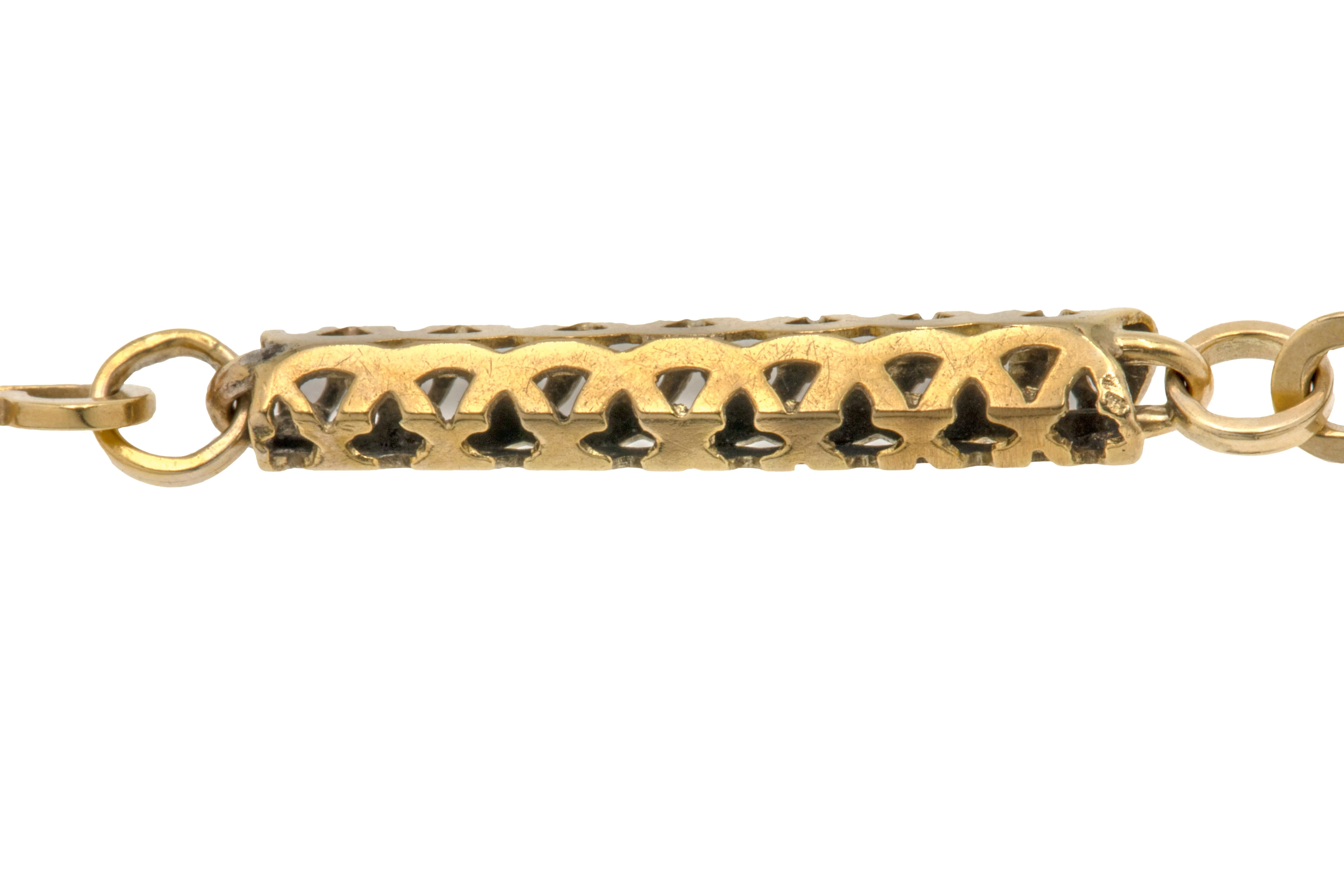 Antique Pierced 9ct Gold Bracelet, Ruby Watch Key Charm