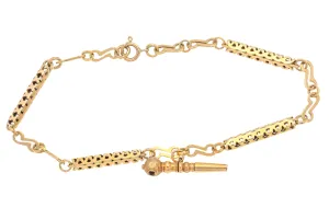 Antique Pierced 9ct Gold Bracelet, Ruby Watch Key Charm