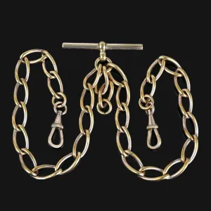 Antique Rolled Gold Double Albert Watch Chain Necklace