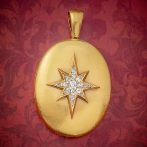 Antique Victorian Diamond Star Locket 18Ct Gold 1.30Ct Old Cut Diamonds Circa 1900