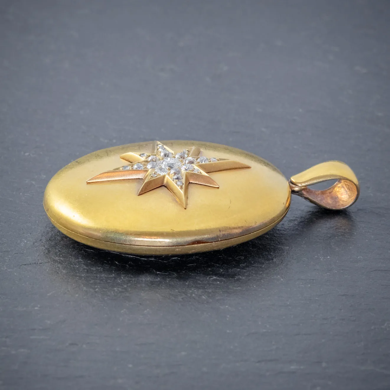 Antique Victorian Diamond Star Locket 18Ct Gold 1.30Ct Old Cut Diamonds Circa 1900