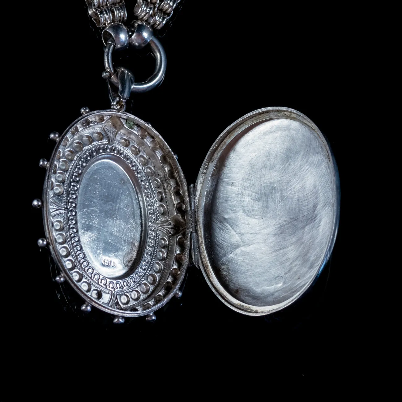 Antique Victorian Forget Me Not Locket Collar Necklace Sterling Silver Dated 1882