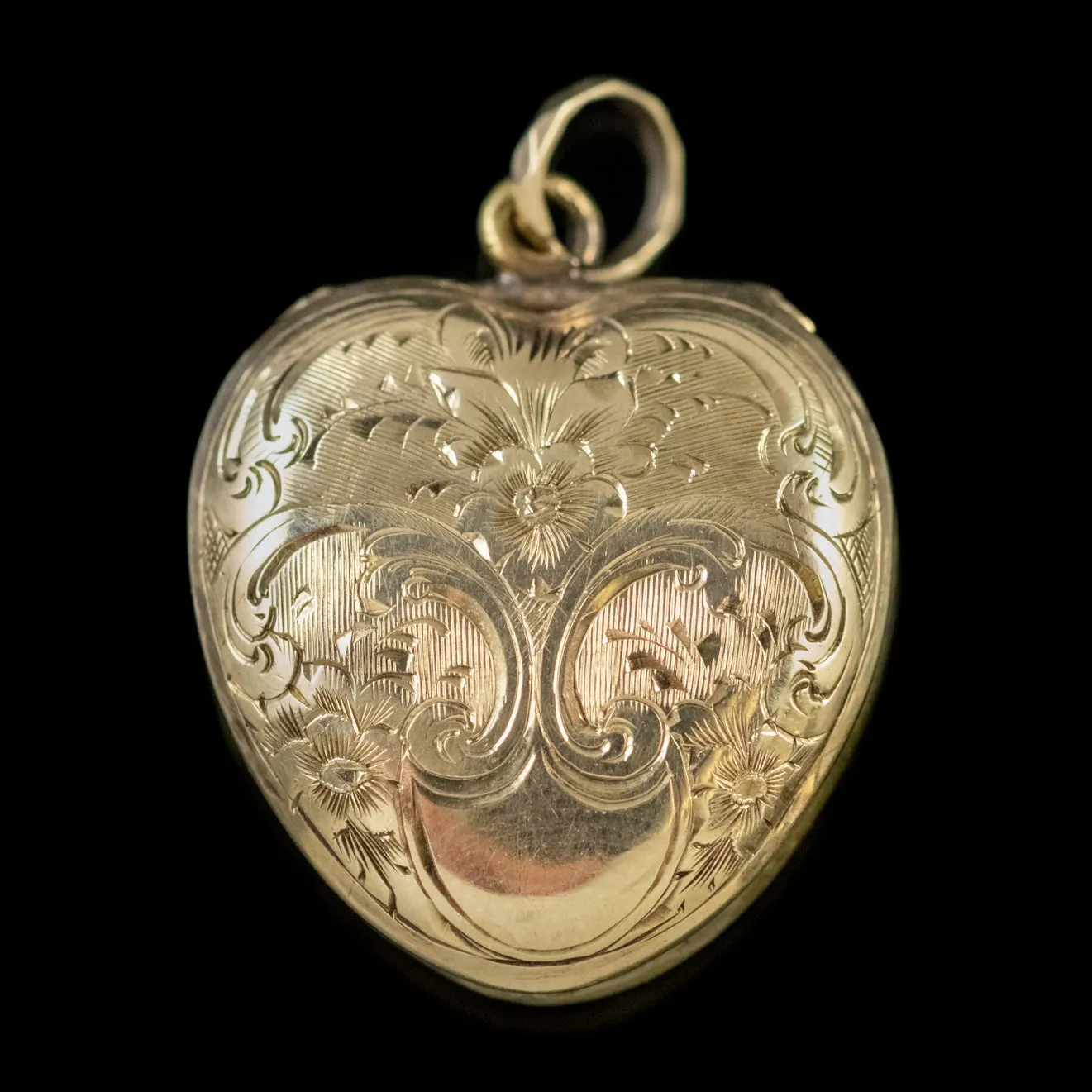 Antique Victorian Heart Locket 9Ct Gold Forget Me Not Circa 1900