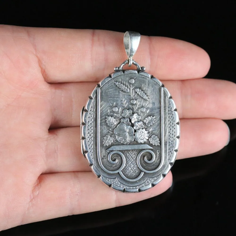 Antique Victorian Large Silver Locket Dated 1882