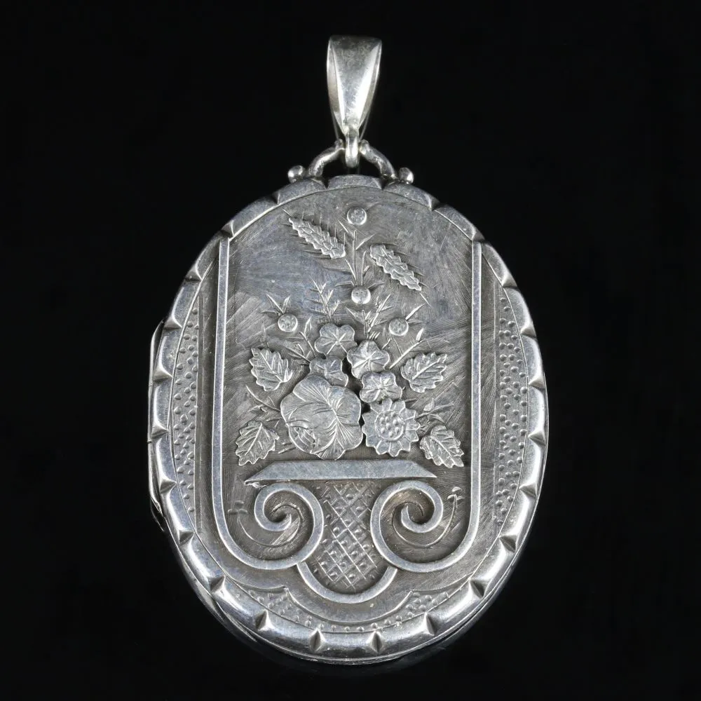 Antique Victorian Large Silver Locket Dated 1882