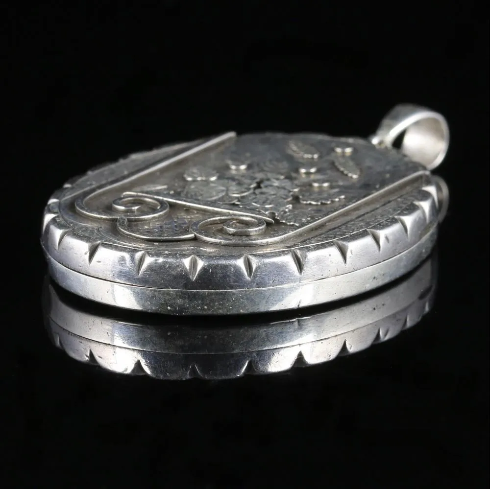 Antique Victorian Large Silver Locket Dated 1882