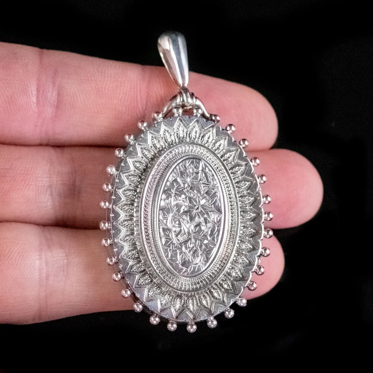 Antique Victorian Mourning Ivy Locket Sterling Silver Dated 1864