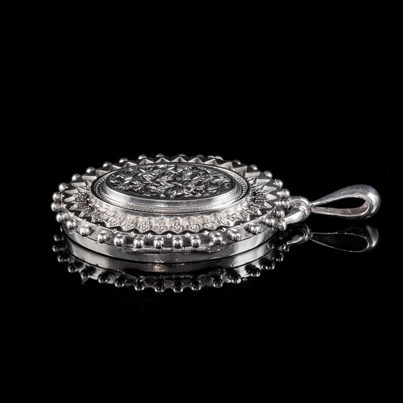 Antique Victorian Mourning Ivy Locket Sterling Silver Dated 1864
